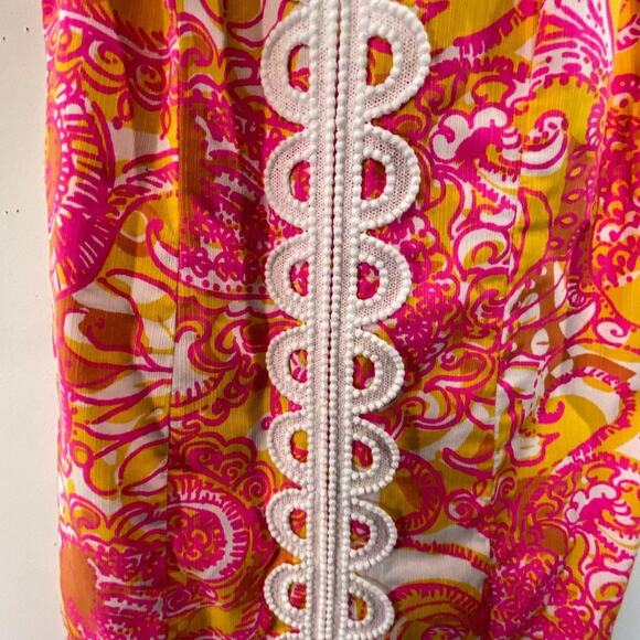 Lilly Pulitzer Annabelle Halter Top Embroidered Lace Pink Gold Preppy Dress Sz 0 - Picture 6 of 6